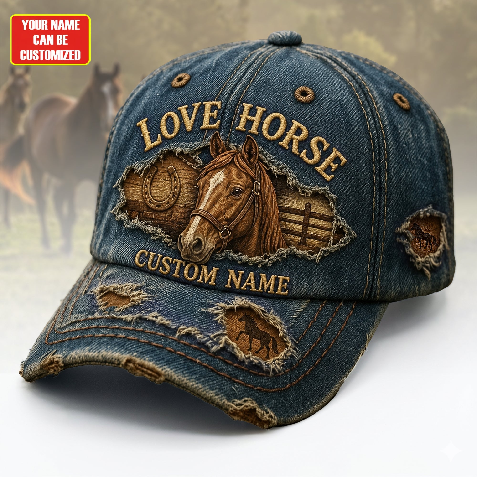 Personalized Love Horse Denim Classic Cap