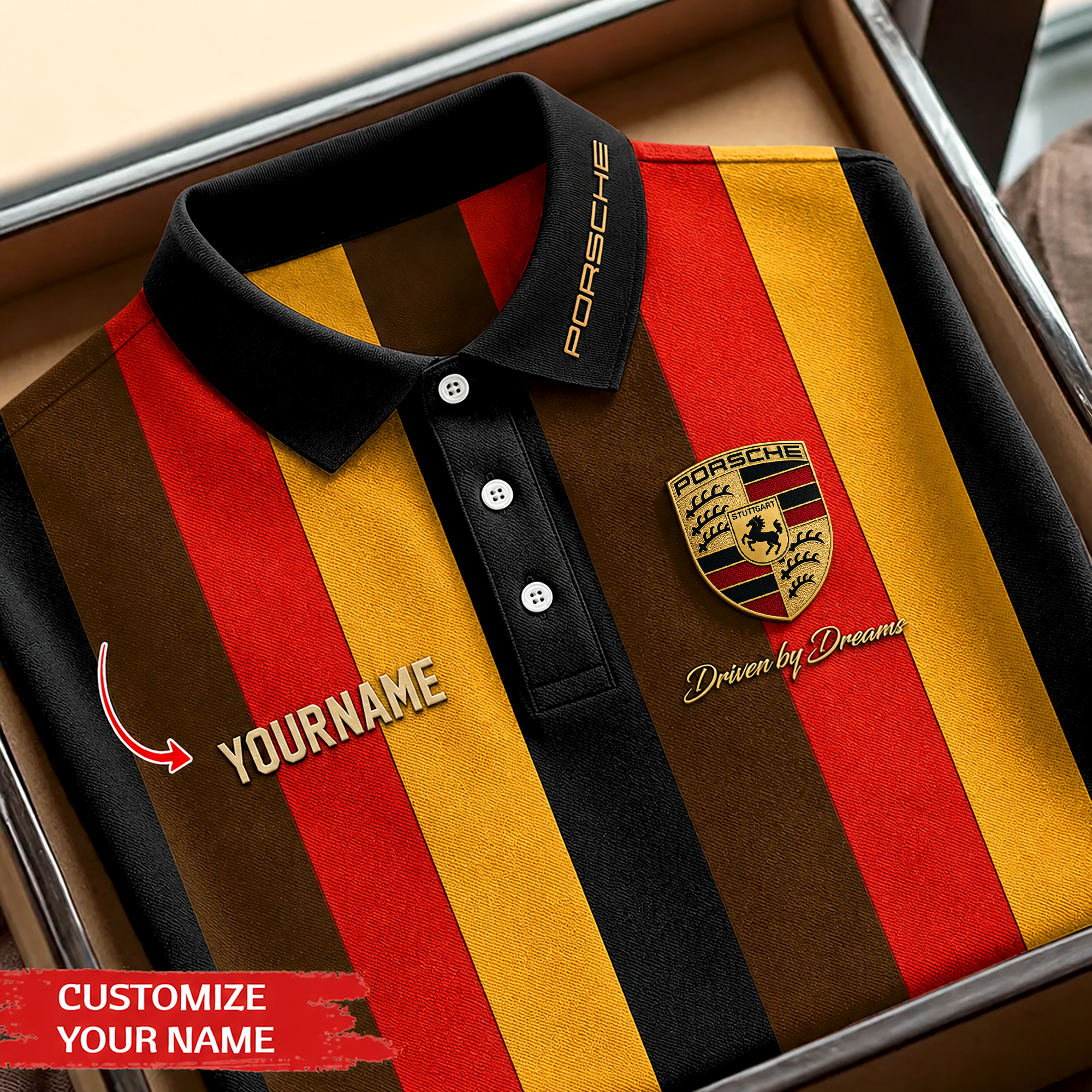 Personalized Pors Crest Vertical Stripe Polo Shirt